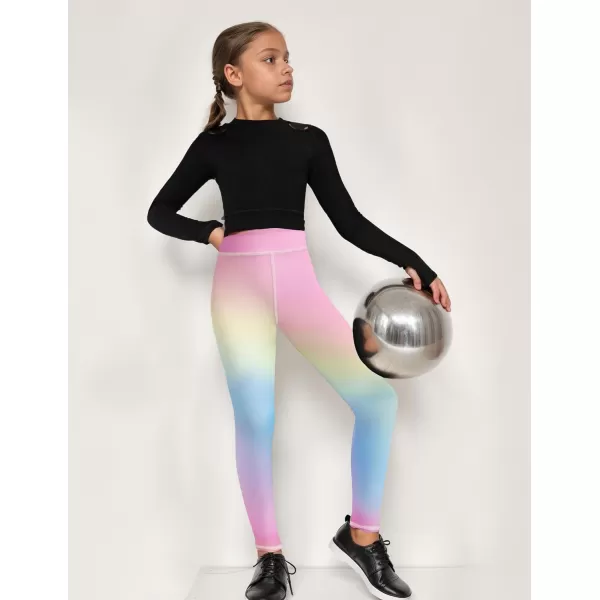Zaclotre Girls Athletic Leggings Kids High Waist Yoga Pants Tennis Runnig Workout Footless Active Legging PantsRainbow02