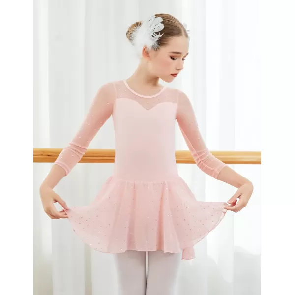 Zaclotre Girls Ballet Leotard Long Sleeve Ballerina Outfits Clothes Shiny Hi Low Skirt Dance Dress for 311 YearsBallet Pink