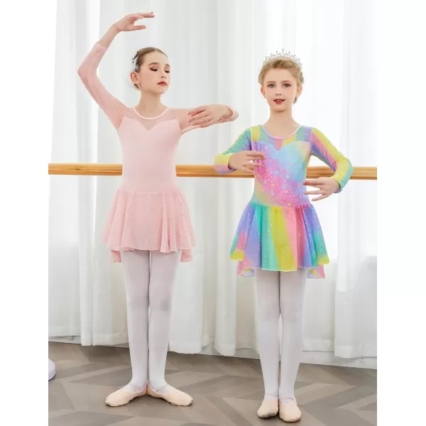 Zaclotre Girls Ballet Leotard Long Sleeve Ballerina Outfits Clothes Shiny Hi Low Skirt Dance Dress for 311 YearsBallet Pink