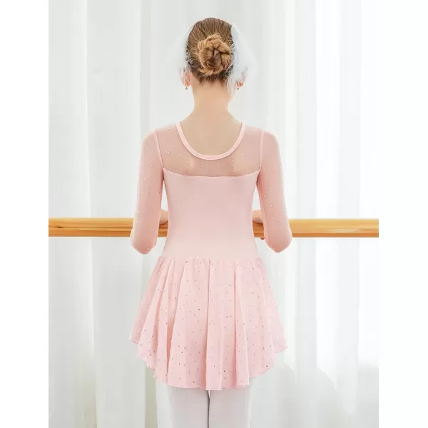 Zaclotre Girls Ballet Leotard Long Sleeve Ballerina Outfits Clothes Shiny Hi Low Skirt Dance Dress for 311 YearsBallet Pink
