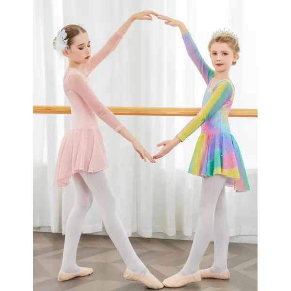 Zaclotre Girls Ballet Leotard Long Sleeve Ballerina Outfits Clothes Shiny Hi Low Skirt Dance Dress for 311 YearsBallet Pink