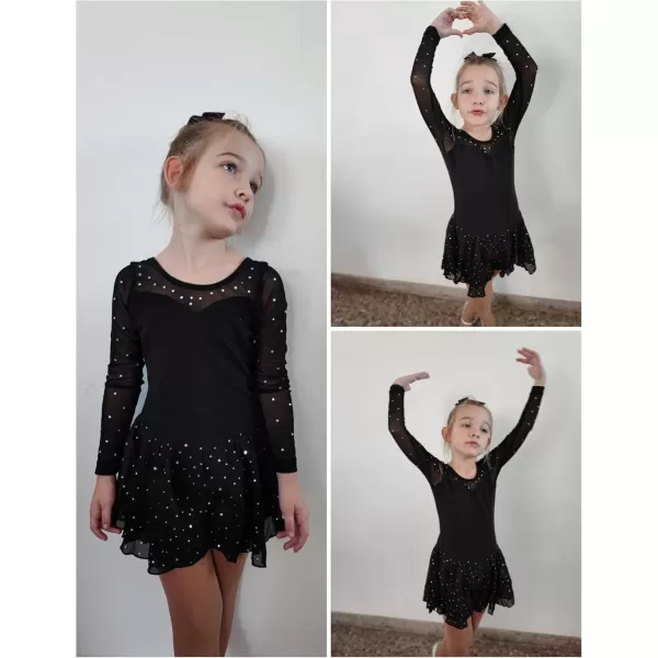 Zaclotre Girls Ballet Leotard Long Sleeve Ballerina Outfits Clothes Shiny Hi Low Skirt Dance Dress for 311 YearsBlack