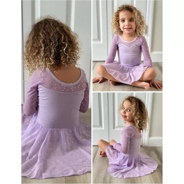 Zaclotre Girls Ballet Leotard Long Sleeve Ballerina Outfits Clothes Shiny Hi Low Skirt Dance Dress for 311 YearsLavender