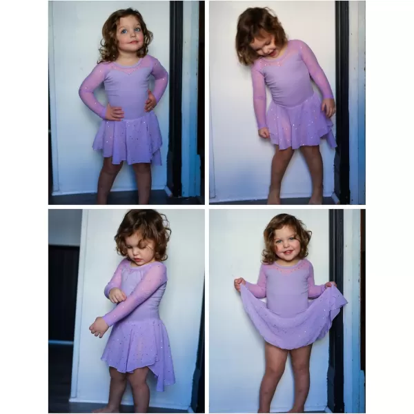 Zaclotre Girls Ballet Leotard Long Sleeve Ballerina Outfits Clothes Shiny Hi Low Skirt Dance Dress for 311 YearsLavender