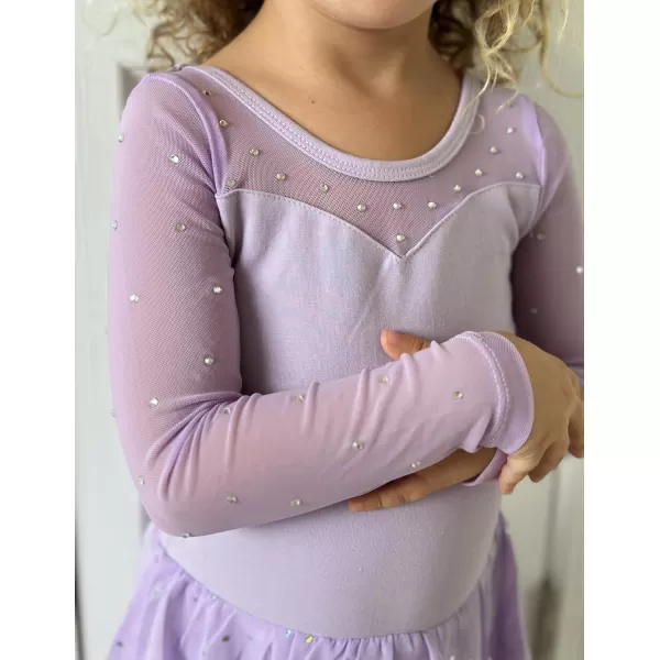Zaclotre Girls Ballet Leotard Long Sleeve Ballerina Outfits Clothes Shiny Hi Low Skirt Dance Dress for 311 YearsLavender
