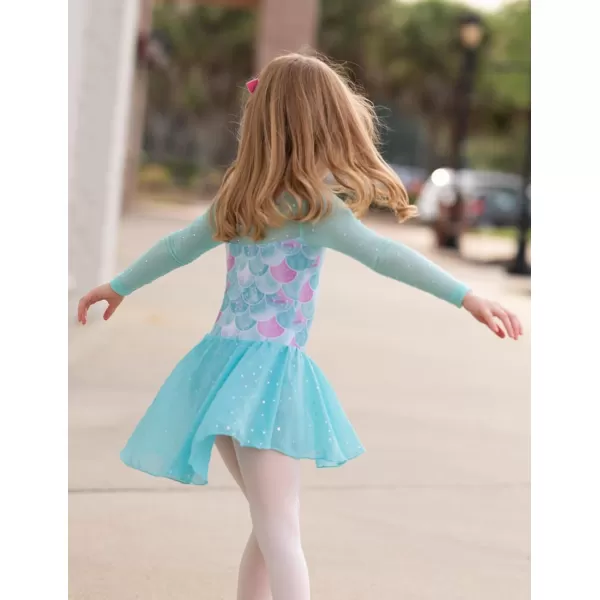 Zaclotre Girls Ballet Leotard Long Sleeve Ballerina Outfits Clothes Shiny Hi Low Skirt Dance Dress for 311 YearsMermaid Print