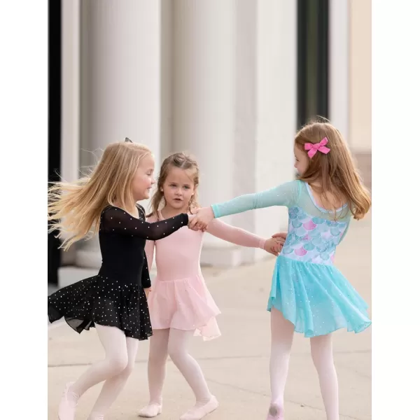 Zaclotre Girls Ballet Leotard Long Sleeve Ballerina Outfits Clothes Shiny Hi Low Skirt Dance Dress for 311 YearsMermaid Print