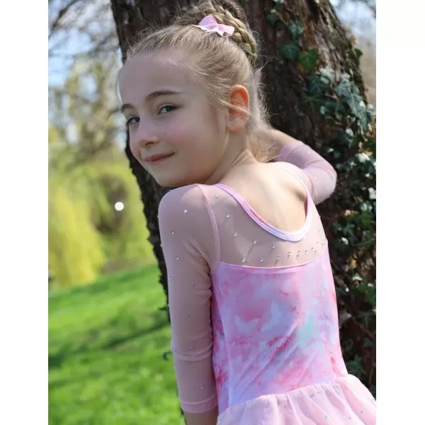 Zaclotre Girls Ballet Leotard Long Sleeve Ballerina Outfits Clothes Shiny Hi Low Skirt Dance Dress for 311 YearsPink Butterfly