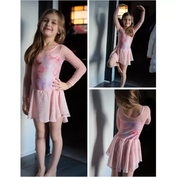 Zaclotre Girls Ballet Leotard Long Sleeve Ballerina Outfits Clothes Shiny Hi Low Skirt Dance Dress for 311 YearsPink Butterfly