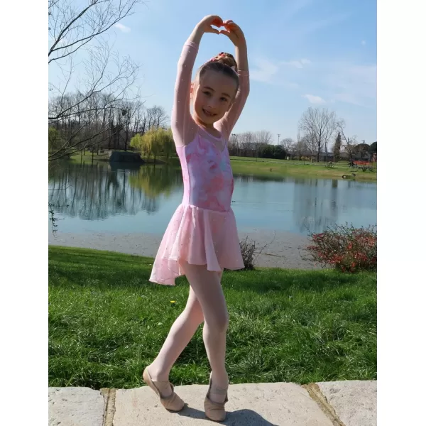 Zaclotre Girls Ballet Leotard Long Sleeve Ballerina Outfits Clothes Shiny Hi Low Skirt Dance Dress for 311 YearsPink Butterfly