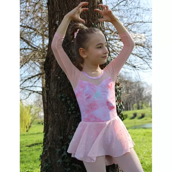 Zaclotre Girls Ballet Leotard Long Sleeve Ballerina Outfits Clothes Shiny Hi Low Skirt Dance Dress for 311 YearsPink Butterfly