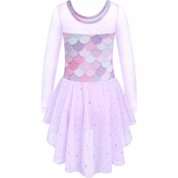 Zaclotre Girls Ballet Leotard Long Sleeve Ballerina Outfits Clothes Shiny Hi Low Skirt Dance Dress for 311 YearsPurple Mermaid