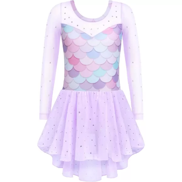 Zaclotre Girls Ballet Leotard Long Sleeve Ballerina Outfits Clothes Shiny Hi Low Skirt Dance Dress for 311 YearsPurple Mermaid