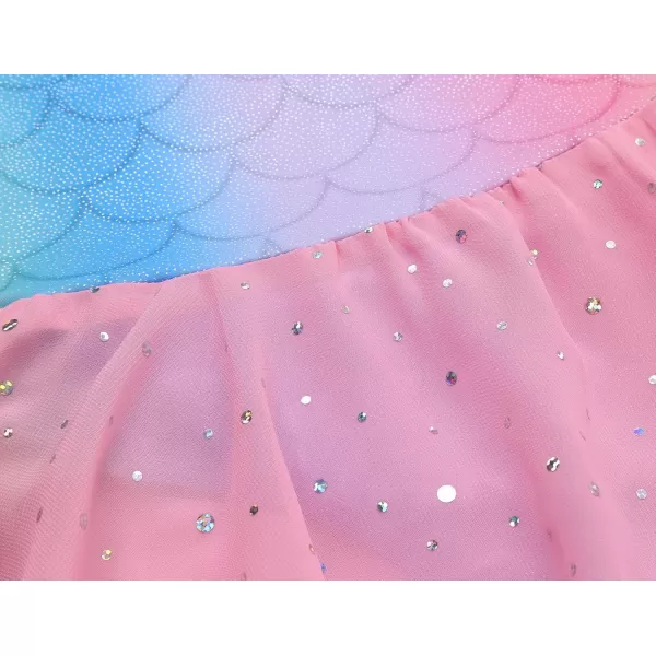 Zaclotre Girls Ballet Leotard Long Sleeve Ballerina Outfits Clothes Shiny Hi Low Skirt Dance Dress for 311 YearsRainbow Mermaid