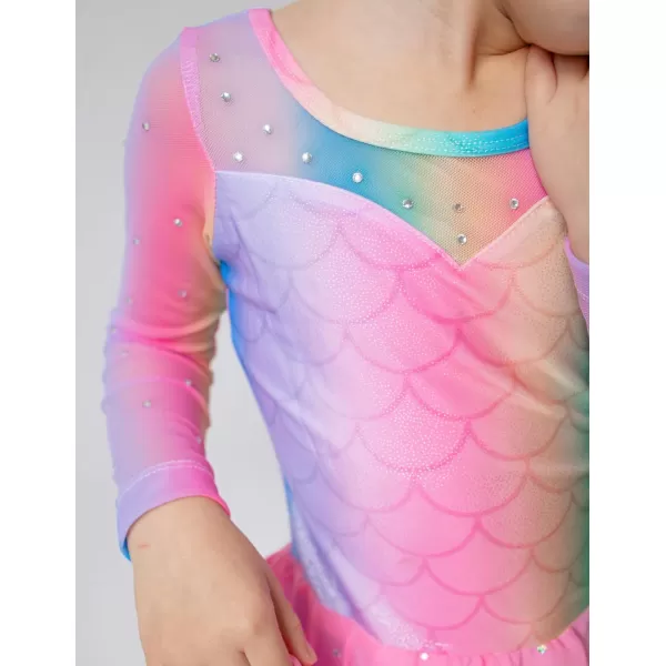 Zaclotre Girls Ballet Leotard Long Sleeve Ballerina Outfits Clothes Shiny Hi Low Skirt Dance Dress for 311 YearsRainbow Mermaid