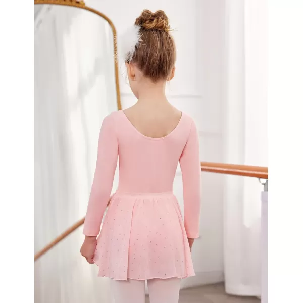Zaclotre Girls Ballet Leotards 2Pcs Long Sleeve Shiny Squins Dance Dresses Toddler Ballerina Outfit for 311YBallet Pink