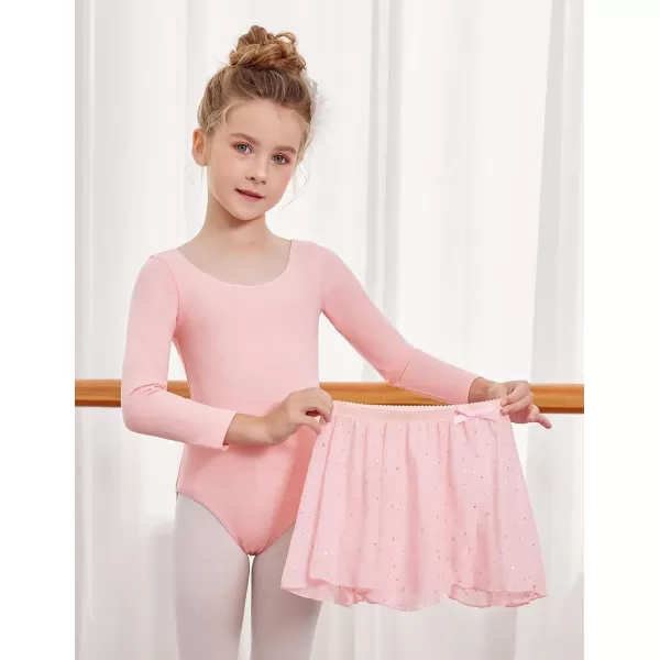 Zaclotre Girls Ballet Leotards 2Pcs Long Sleeve Shiny Squins Dance Dresses Toddler Ballerina Outfit for 311YBallet Pink