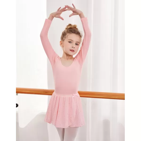 Zaclotre Girls Ballet Leotards 2Pcs Long Sleeve Shiny Squins Dance Dresses Toddler Ballerina Outfit for 311YBallet Pink
