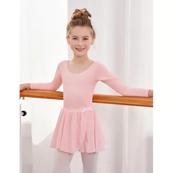 Zaclotre Girls Ballet Leotards 2Pcs Long Sleeve Shiny Squins Dance Dresses Toddler Ballerina Outfit for 311YBallet Pink
