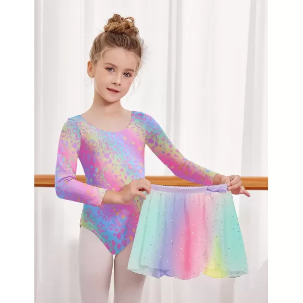 Zaclotre Girls Ballet Leotards 2Pcs Long Sleeve Shiny Squins Dance Dresses Toddler Ballerina Outfit for 311YRainbow Leopard