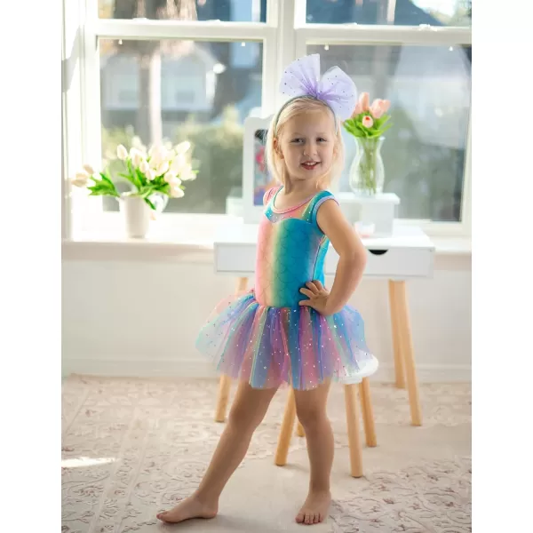 Zaclotre Girls Ballet Leotards Sparkly Sleevesless Mesh Dance Dress Tutu Ballerina Costume for KidsRainbow