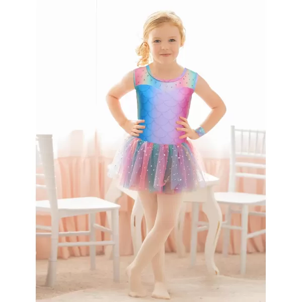 Zaclotre Girls Ballet Leotards Sparkly Sleevesless Mesh Dance Dress Tutu Ballerina Costume for KidsRainbow