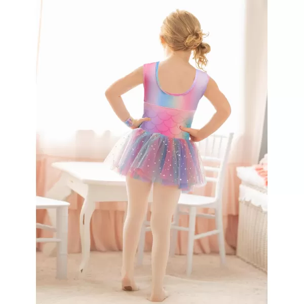 Zaclotre Girls Ballet Leotards Sparkly Sleevesless Mesh Dance Dress Tutu Ballerina Costume for KidsRainbow