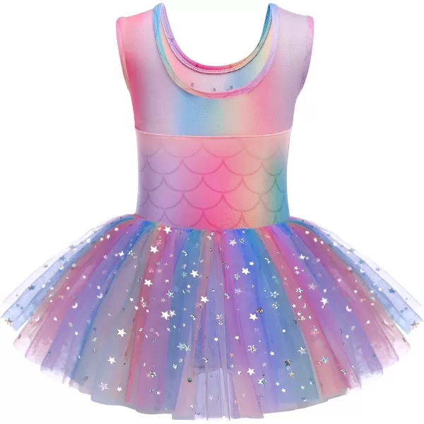 Zaclotre Girls Ballet Leotards Sparkly Sleevesless Mesh Dance Dress Tutu Ballerina Costume for KidsRainbow