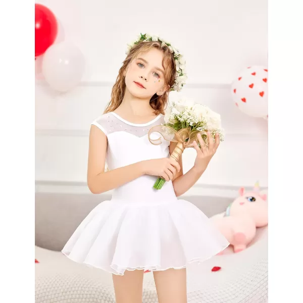 Zaclotre Girls Ballet Leotards Sparkly Sleevesless Mesh Dance Dress Tutu Ballerina Costume for KidsWhite