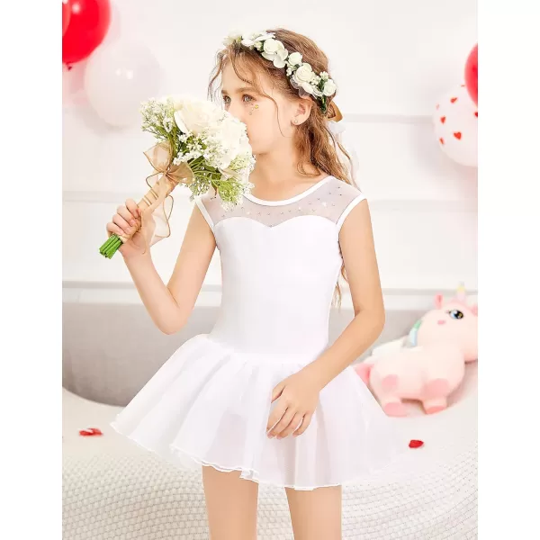 Zaclotre Girls Ballet Leotards Sparkly Sleevesless Mesh Dance Dress Tutu Ballerina Costume for KidsWhite