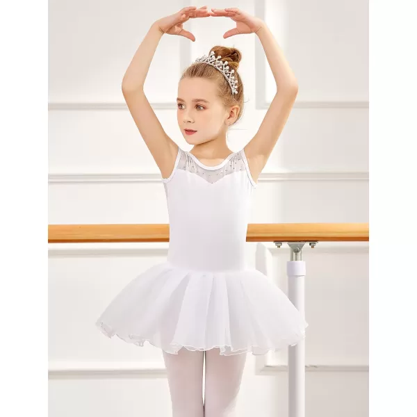 Zaclotre Girls Ballet Leotards Sparkly Sleevesless Mesh Dance Dress Tutu Ballerina Costume for KidsWhite