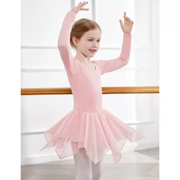 Zaclotre Girls Ballet Leotards with Irregular 2Layer Skirts Long Sleeve Dance Dress Toddler Ballerina OutfitsBallet Pink