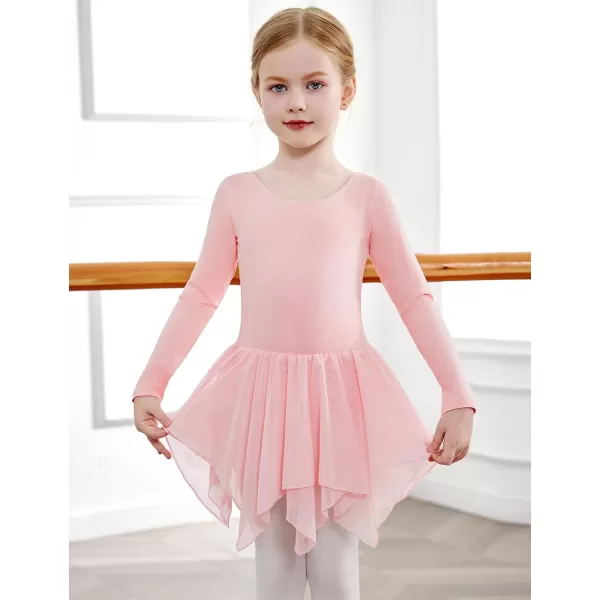 Zaclotre Girls Ballet Leotards with Irregular 2Layer Skirts Long Sleeve Dance Dress Toddler Ballerina OutfitsBallet Pink