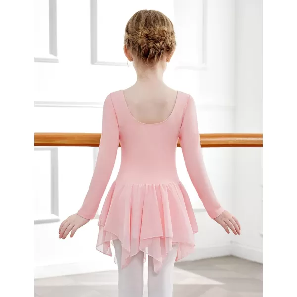 Zaclotre Girls Ballet Leotards with Irregular 2Layer Skirts Long Sleeve Dance Dress Toddler Ballerina OutfitsBallet Pink
