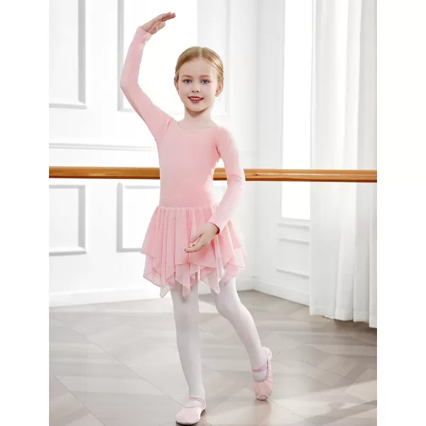 Zaclotre Girls Ballet Leotards with Irregular 2Layer Skirts Long Sleeve Dance Dress Toddler Ballerina OutfitsBallet Pink