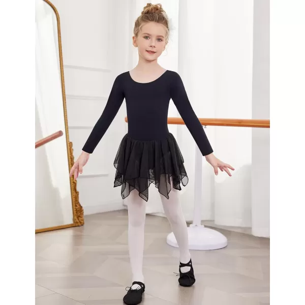 Zaclotre Girls Ballet Leotards with Irregular 2Layer Skirts Long Sleeve Dance Dress Toddler Ballerina OutfitsBlack