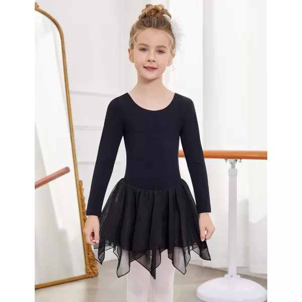 Zaclotre Girls Ballet Leotards with Irregular 2Layer Skirts Long Sleeve Dance Dress Toddler Ballerina OutfitsBlack