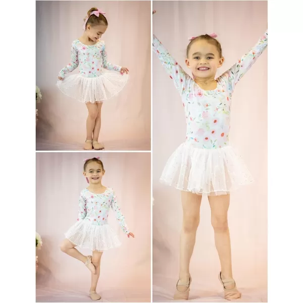 Zaclotre Girls Ballet Long Sleeve Skirted Leotards with Tutus Skirt Dance Dress Ballerina OutfitsFloral