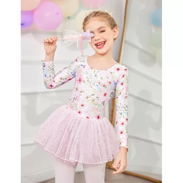 Zaclotre Girls Ballet Long Sleeve Skirted Leotards with Tutus Skirt Dance Dress Ballerina OutfitsFloral