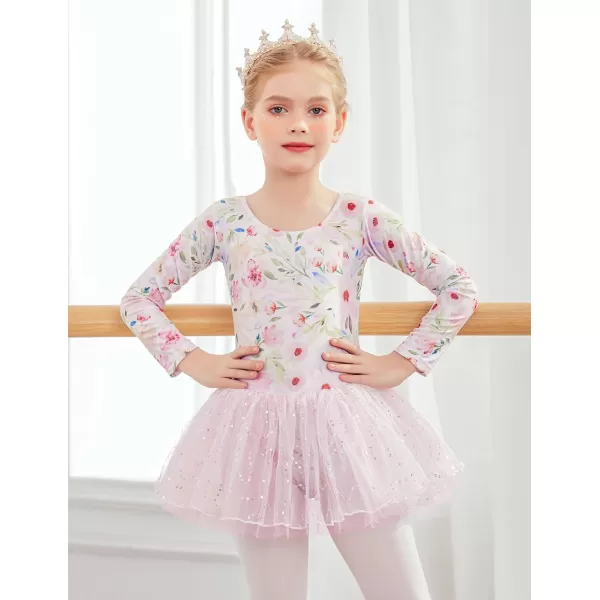 Zaclotre Girls Ballet Long Sleeve Skirted Leotards with Tutus Skirt Dance Dress Ballerina OutfitsFloral