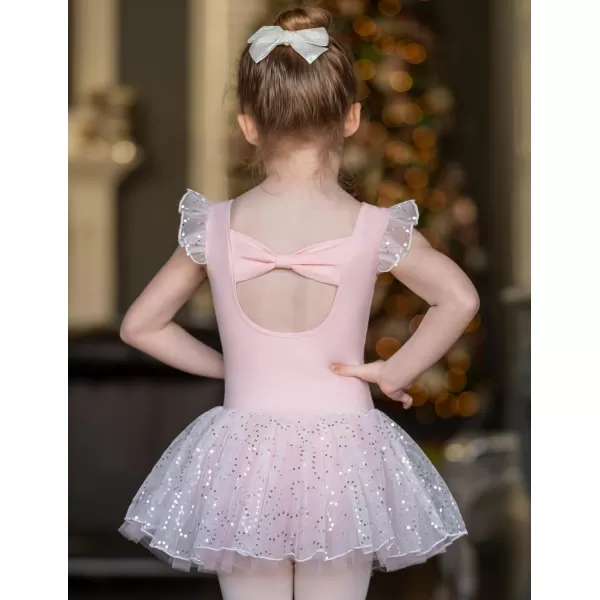 Zaclotre Girls Ballet Ruffle Short Sleeve Skirted Leotards with Tutus Skirt Dance Dress Ballerina OutfitsZballet Pink