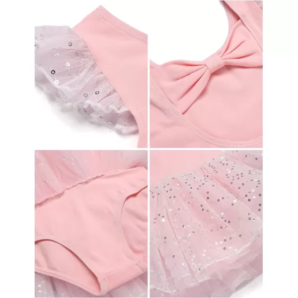 Zaclotre Girls Ballet Ruffle Short Sleeve Skirted Leotards with Tutus Skirt Dance Dress Ballerina OutfitsZballet Pink