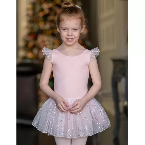 Zaclotre Girls Ballet Ruffle Short Sleeve Skirted Leotards with Tutus Skirt Dance Dress Ballerina OutfitsZballet Pink