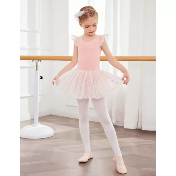 Zaclotre Girls Ballet Ruffle Short Sleeve Skirted Leotards with Tutus Skirt Dance Dress Ballerina OutfitsZballet Pink