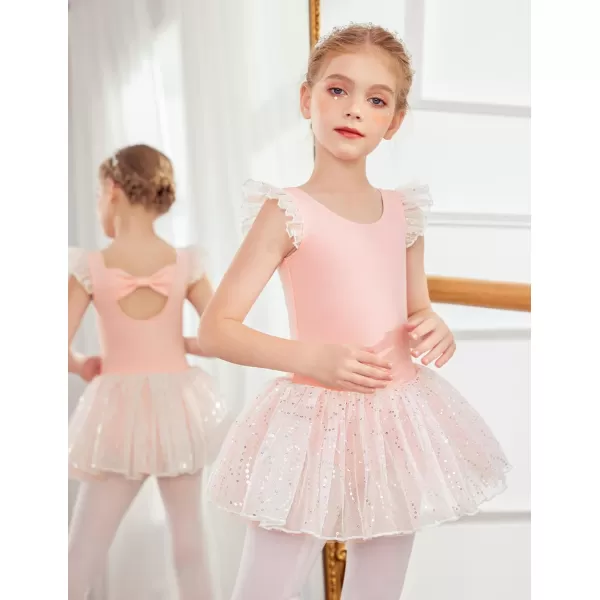 Zaclotre Girls Ballet Ruffle Short Sleeve Skirted Leotards with Tutus Skirt Dance Dress Ballerina OutfitsZballet Pink