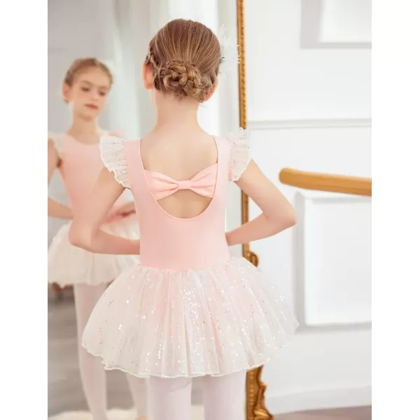 Zaclotre Girls Ballet Ruffle Short Sleeve Skirted Leotards with Tutus Skirt Dance Dress Ballerina OutfitsZballet Pink