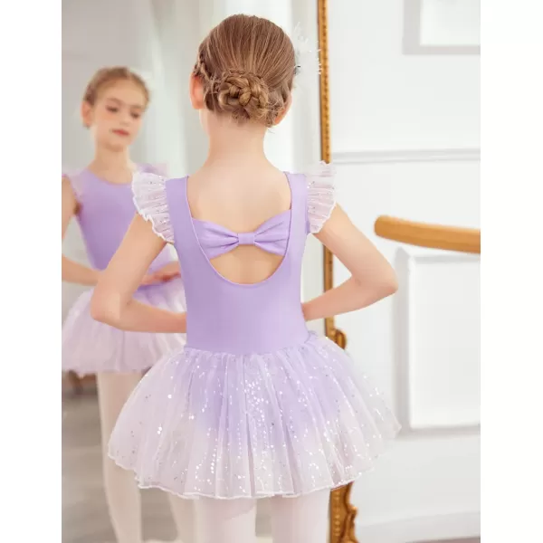 Zaclotre Girls Ballet Ruffle Short Sleeve Skirted Leotards with Tutus Skirt Dance Dress Ballerina OutfitsZlavender