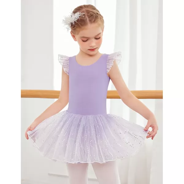 Zaclotre Girls Ballet Ruffle Short Sleeve Skirted Leotards with Tutus Skirt Dance Dress Ballerina OutfitsZlavender