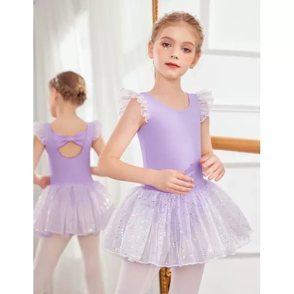 Zaclotre Girls Ballet Ruffle Short Sleeve Skirted Leotards with Tutus Skirt Dance Dress Ballerina OutfitsZlavender