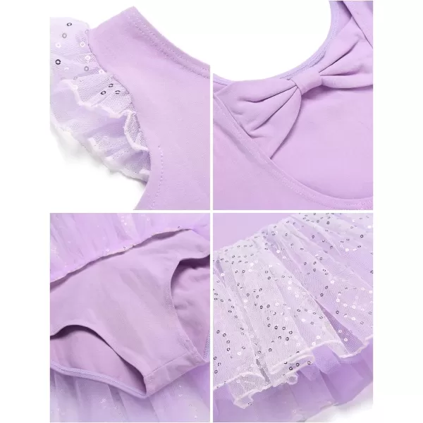 Zaclotre Girls Ballet Ruffle Short Sleeve Skirted Leotards with Tutus Skirt Dance Dress Ballerina OutfitsZlavender